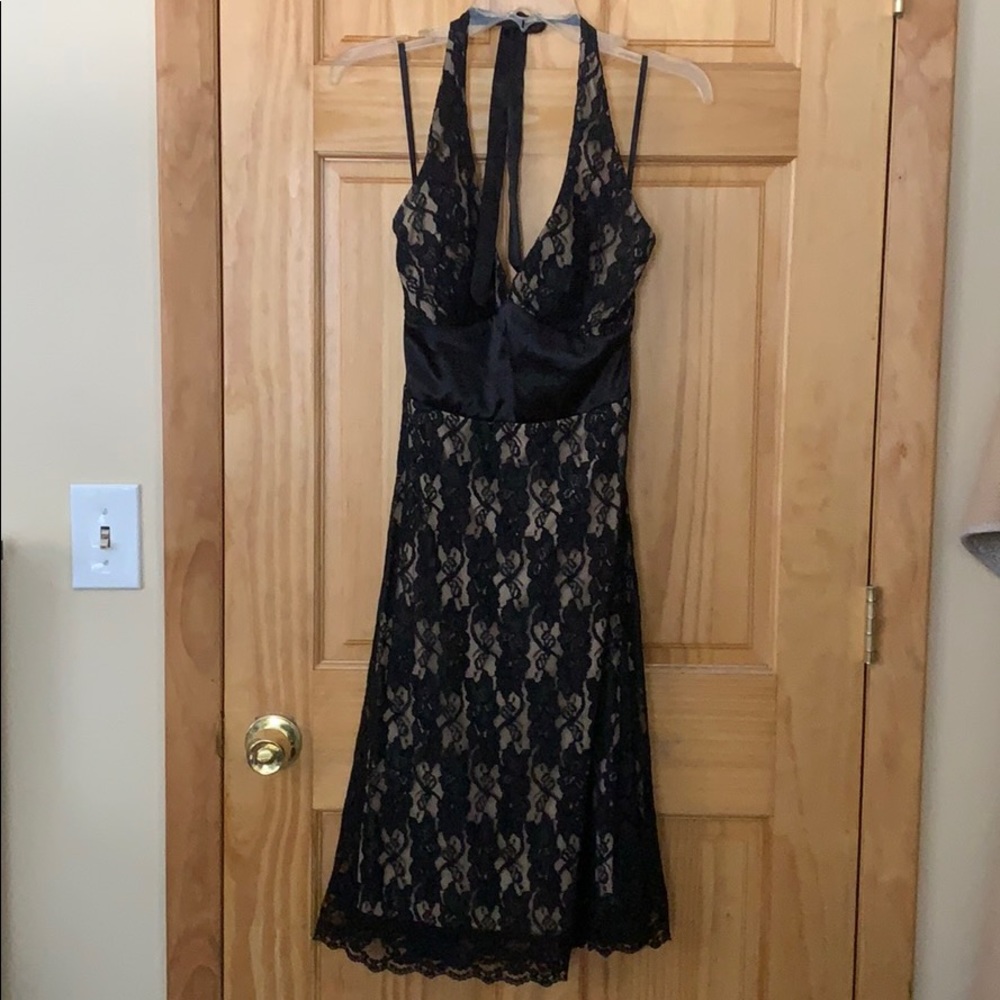 Black lace halter dress